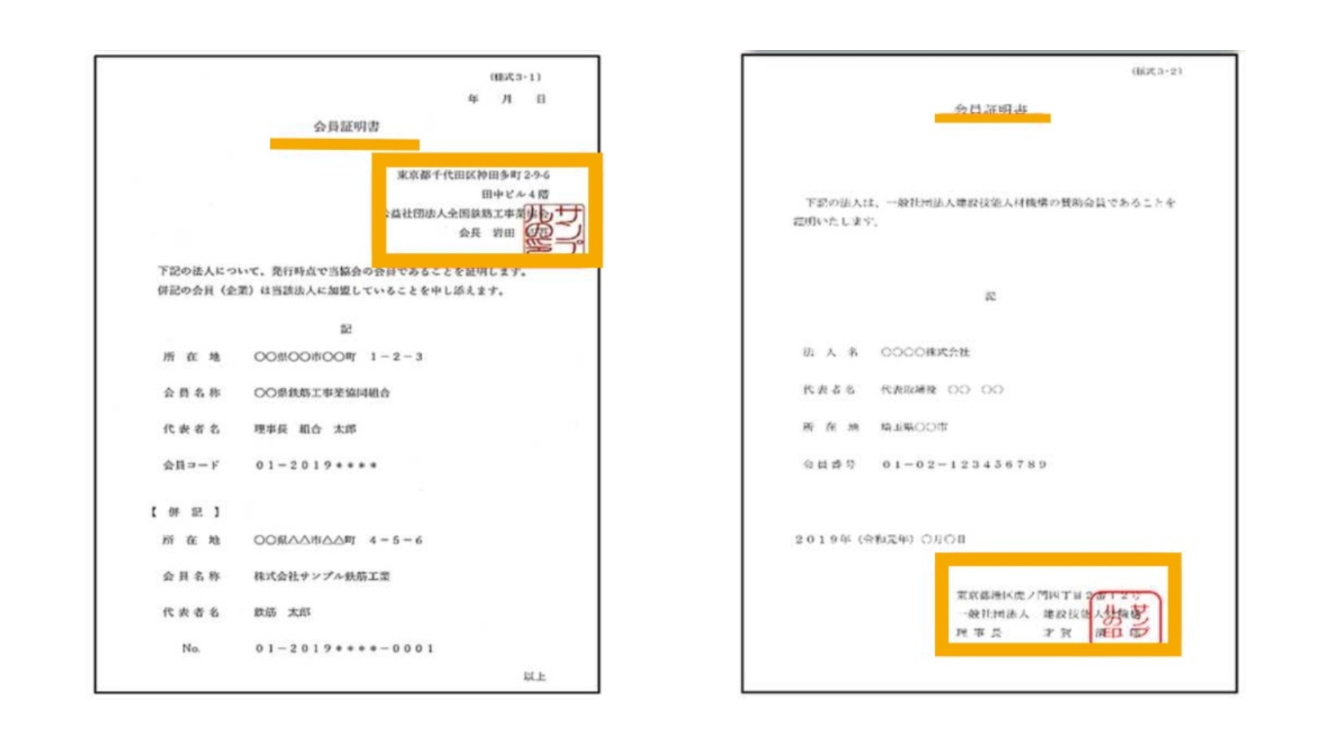 JACまたはJACの正会員団体の会員証
